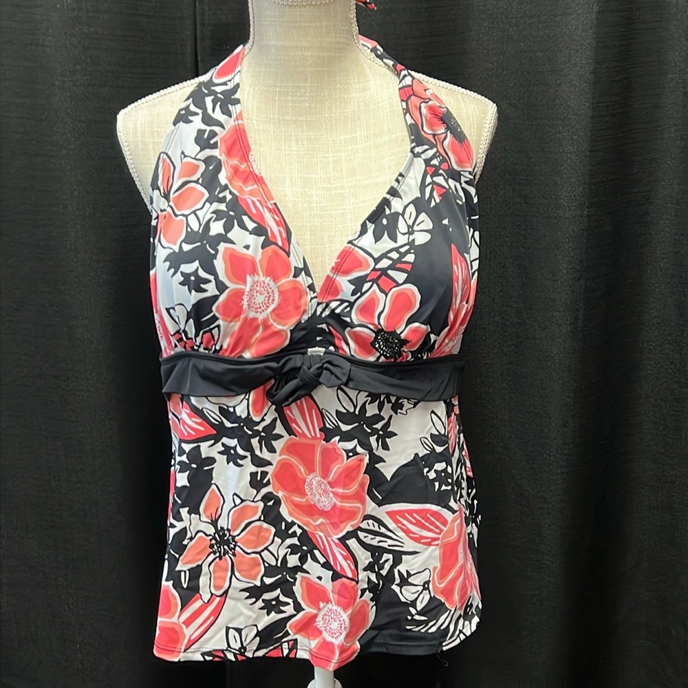 Women’s Floral Halter Tankini Top - Coral & Black